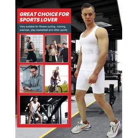 MEETYOO 1/2/3 Pack Shaper Slimming Tank Top Athletic Compression Shirt with Sleeveless Undershirts for Men, White+White+White, Large