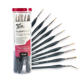 Mont Marte Fine Brush Set - 10 Fine Brushes - Ideal Detail Brushes for Acrylic Paints, Watercolours, Oil Paints