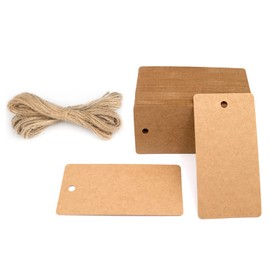 G2PLUS 100PCS Kraft Paper Gift Tags with String,3.5" x 1.7"Brown Blank Tags with Jute Twine Rectangle Labeling Tags for Arts and Crafts,Wedding,Christmas,Thanksgiving and Holiday