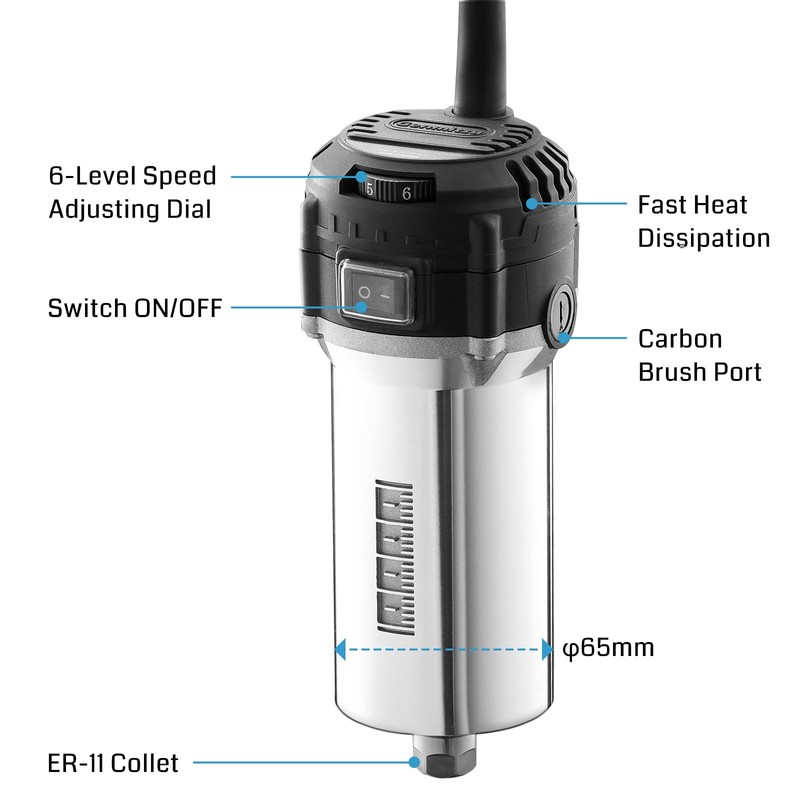 Genmitsu 710W Compact Router 65mm Diameter, 6 Variable Speeds Palm