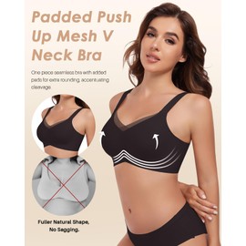 Mesh Crossover Comfortable Seamless Wireless Bra with Support Lift Padded Back Fat Smoothing Bra No Underwire Wide Strap Bras Black