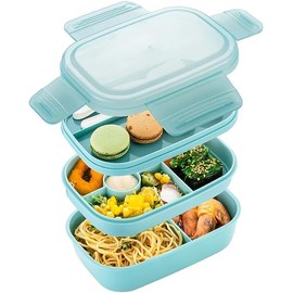 Lifenova Bento Box Adult Lunch Box,3 Stackable Bento Lunch Containers for Adults, Modern Minimalist Design Bento Box with Utensil Set, Leak-Proof Lunchbox Bento Box for Dining Out, Work, Picnic