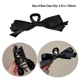 LUUFAN 2 Pack Black Bow Hair Claw Clips, Nonslip Matte Hair Barrettes Accessories for Women Girls Large Silky Satin Bow-knot Hair Styling Tools for Thin Thick Curly Hair