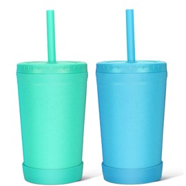 Homestockplus 10 Oz Wheat Straw Reusable Cups with Lids & Silicone Straws | Anti-slip Kids & Family Safe Drinking Cup for Milk, Juice, Smoothies | Dishwasher Microwave Safe -Easy Clean For Daily use