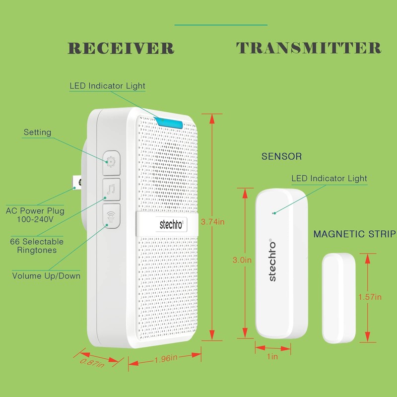 Door Chime,Wireless 600Ft Range 5 Adjustable Volume 1 Magnetic Door