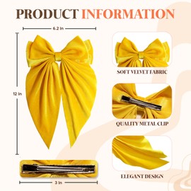 Loqpol 3 PCS Large Velvet Hair Bows, Oversized Long Tail Bows with Aliigator Clips, Coquette Hair Accessories for Women and Girls (White - Navy Blue - Yellow)
