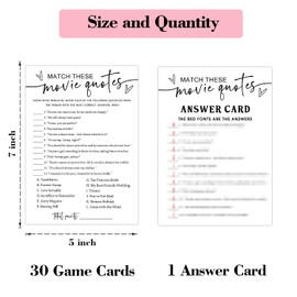 Movie Quotes - Wedding Bridal Shower Game, Bachelorette Party Wedding Shower Favors, 30 Game Cards & 1 Answer Card, Engagement Party Games Activity Supplies, Wedding Games for Reception -L838