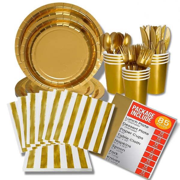 Jubi Shiny Gold Plates Set for 12 - Gold Disposable
