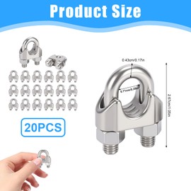 DmDoyy Wire Rope Clamp, Pack of 20 Stainless Steel U Bolts Rope Clamp Bow Rope Clamp with Lock Nuts, for Steel Cable Steel Wire Steel Cable (Diameter 5 mm)