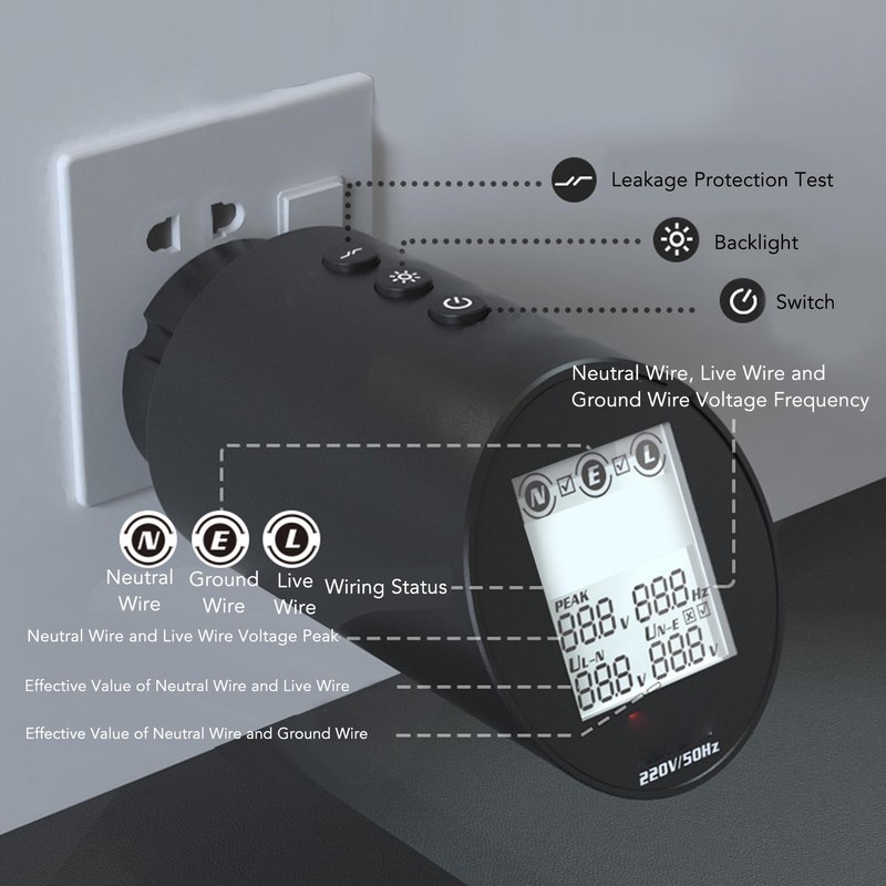 Outlet Tester Digital Display 3 Prong Electrical Receptacle Detector Socket