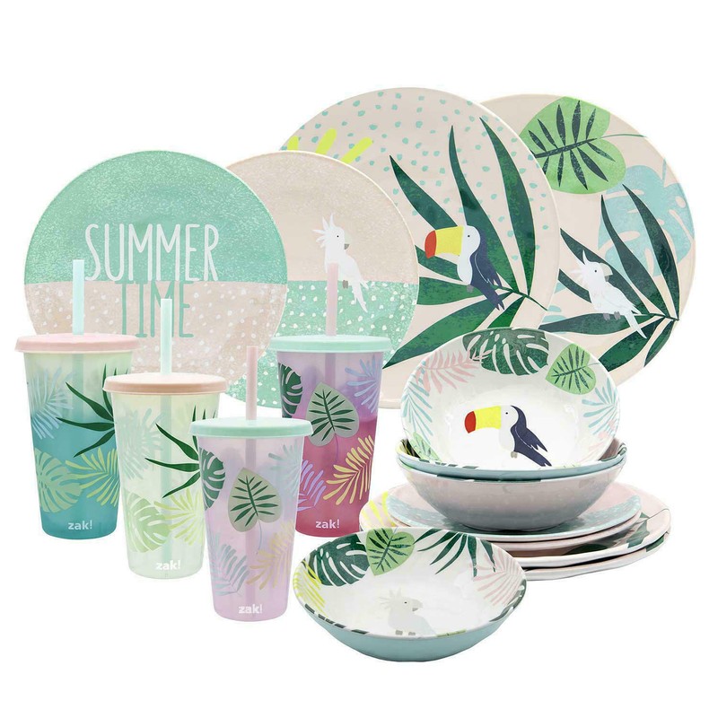 Zak Designs 16 Piece Melamine Color Changing Tumbler & Dinnerware