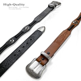 Antique Floral Engraved Western Buckle Ranger Star Conchos Embossed Full Grain Leather Belt 1-1/2"(38mm) Wide (Brown, 32)