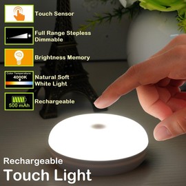 RTSU Rechargeable Touch Light, DIY Stick Anywhere Led Night Light Touch Lamp Tap Light (Touch Sensor Switch, Stepless Dimmer, Last Setting Memory, Built-in Battery Powered, Warm White Light)