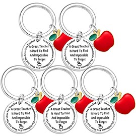 5Pcs Teacher Appreciation Gifts Teacher Keychains Teacher Keyrings Thank You Gift for Teacher Thanksgiving Day Gift Teachers Day Gift Teacher Birthday Present Teacher Keyring Set (A Great Teacher)