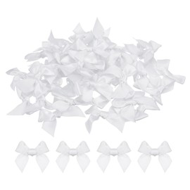 MECCANIXITY 50Pcs Mini Ribbon Bow Mini Fabric Satin Ribbon Flower Bows for Craft DIY Sewing Wedding Birthday Party White
