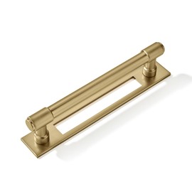 khtumeware 5 Pack 5 inch (128 mm) Center to Center Champagne Bronze Cabinet Pull Backplate with Base Plate Zinc Satin Brass Kitchen Cabinet Handles Drawer Pulls Cabinet Hardware