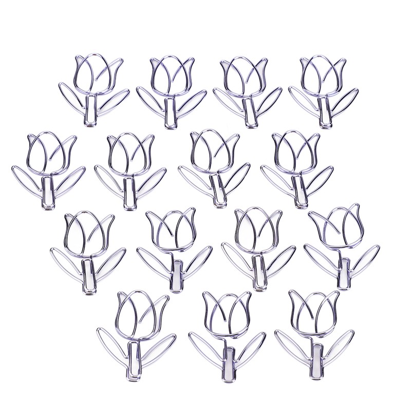 50Pcs Tulip Paper Clips Cute Purple Tulip Design Durable Metal