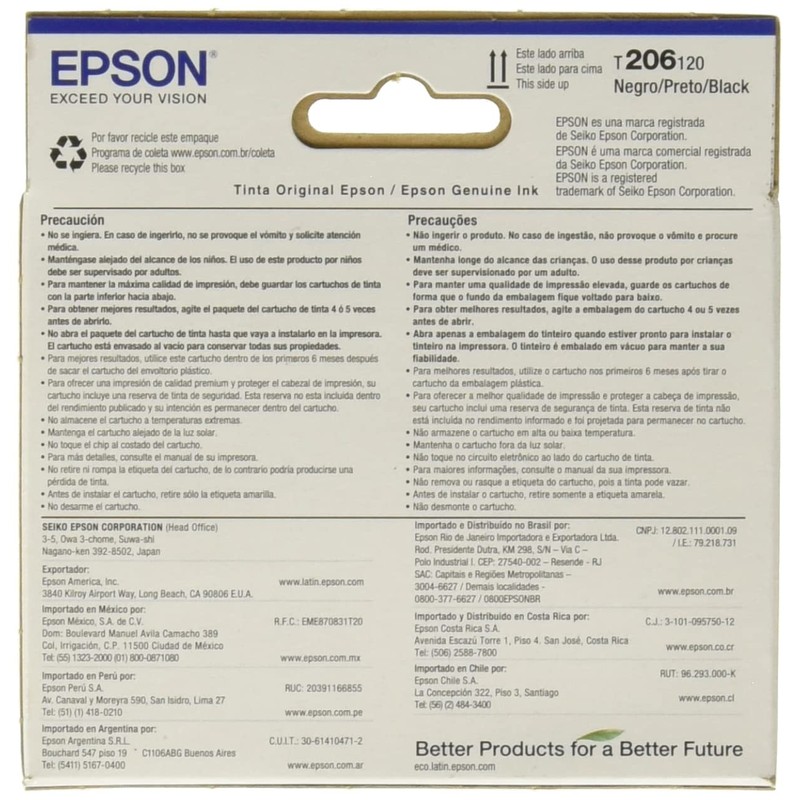 Epson Cartucho de Tinta Color Negro T206 para Impresora XP-2101