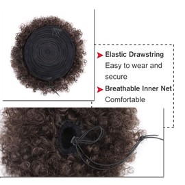 AISI QUEENS Synthetic Afro Puffs Drawstring Ponytail Bun Hairpieces Updo Hair Puff Short Kinky Curly Hair Large Size (4#Dark Brown)