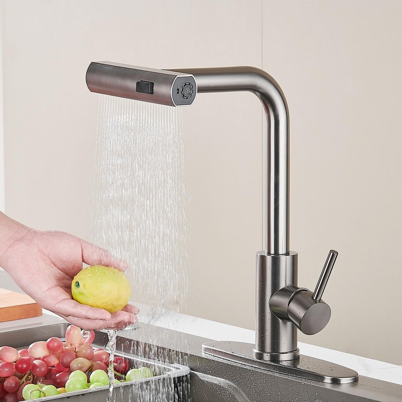 AVSIILE Kitchen Faucet with Pull Down Sprayer, Gun Grey Waterfall