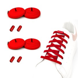 SZWLJ Elastic Shoelaces with Metal Capsules, No Tie Rubber Laces, Adjustable Rubber Shoe Laces, No Tie Shoelaces, 2 red