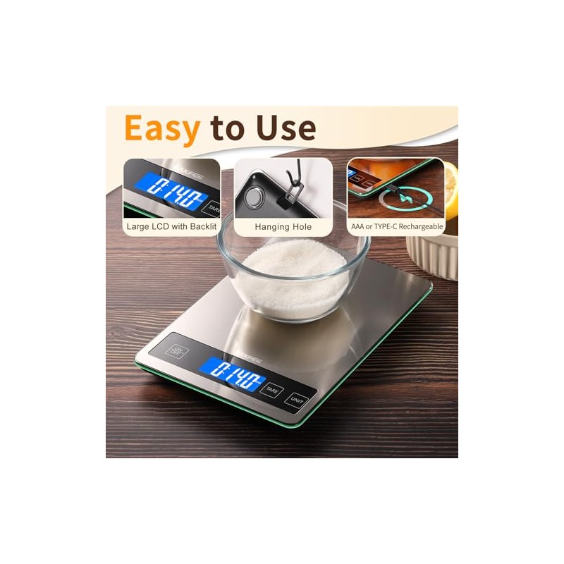 Food Scale, 33lb Digital Kitchen Scale with Stainless Steel &