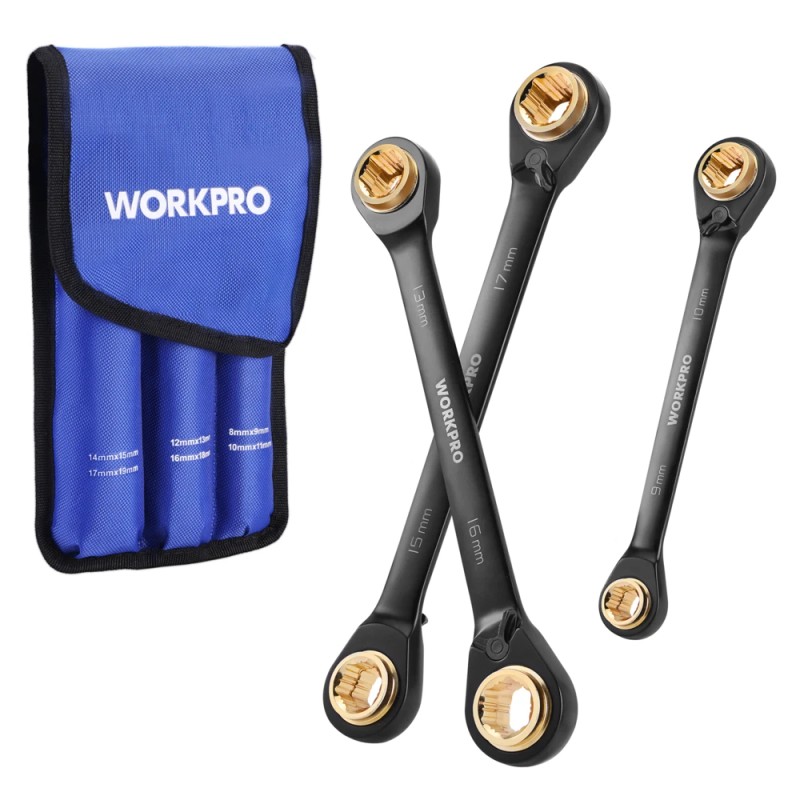 WORKPRO 3-Piece 4-in-1 Reversible Ratcheting Wrench Set Metric 72-Tooth CR-V