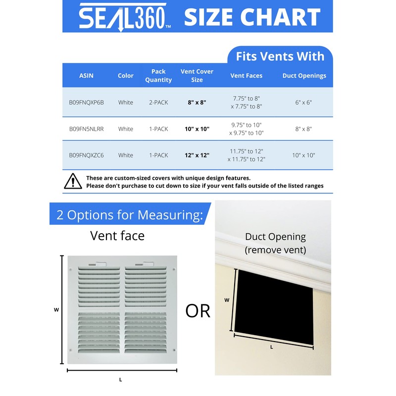 SEAL360 Square Magnetic Vent Covers (2-Pack), Pockets for Complete Seal,