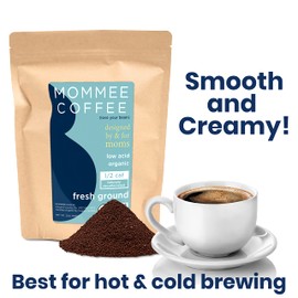 Mommee Coffee - Half Caf | Low Acid, Organic, Fair Trade, Water Processed | Ground, 22 oz.