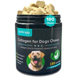 Gothrapy Multi Collagen for Dogs, 180 Soft Chews for Joint, Skin & Hip Health, with Vitamin C & Hyaluronic Acid - Chicken Flavored