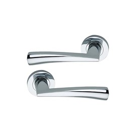 Infinity Decor Pair of Polished Chrome Loyal Lever Door Pull Handles on Round Rose Set 130mm - Ideal for Interior & Exterior Doors