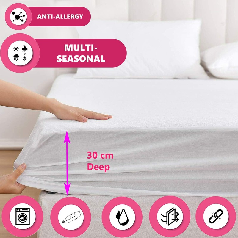 Waterproof Terry Towelling Mattress Protector Extra Deep Bed Wetting protective