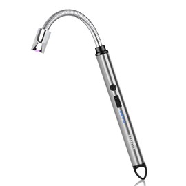 Ounil Electric Lighter Candle lighters USB Rechargeable Type-C Windproof Flameless arc Lighter LED Battery Display, Suitable for Light Candle Firework BBQ Camping (Silver