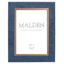 Malden International Designs 5x7 Teal Suede Picture Frame Quality PS Moulding Gold, Blue