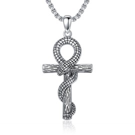 YOAIYOJIA Ankh Snake Necklace for Men Women 925 Sterling Silver Snake Ankh Necklace with Stainless Steel Chain Snake Cross Necklace Egyptian Ankh Snake Pendant Necklace