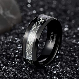 Frank S.Burton 8mm Luminous Rings for Men Women Tungsten Carbide Wedding Band Celtic Dragon Comfort Fit Beveled Size 12