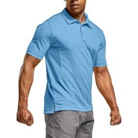 CQR Men's Polo Shirts, Tactical Short Sleeve Golf Performance Shirts, Lightweight Dry Fit UPF 50+ Pique, Frost Essential Aero Blue, Medium Tall
