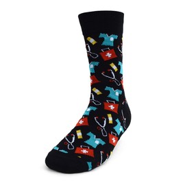 Urban Peacock Men's Novelty Fun Crew Socks for Dress or Casual - Multiple Patterns/Multi-Pair Options (Doctor/Nurse - Black, 1 Pair)