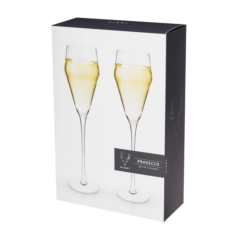Viski Angled Prosecco Sparkling Wine Glasses, Crystal Clear Long Stemmed