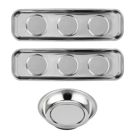 HAPPOW Set of 3 Magnetic Bowls, Magnetic Tool Tray Set, 2 Rectangular Magnetic Bowls and 1 Round Magnetic Bowl Workshop, Stainless Steel Magnetic Bowl for Storing Screws/Nails/Coin