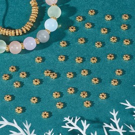 PandaHall 2000 Pieces Golden Tibetan Alloy Flower Spacer Beads Jewellery Accessories for Bracelet Necklace Jewellery Making (4 x 1.2 mm, Hole: 1 mm)