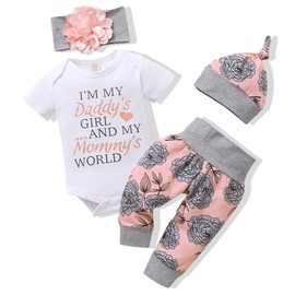 Renotemy Newborn Girl Clothes Outfits Ruffle Short Sleeve Tops + Floral Pants Sets Spring Fall Summer Baby Girl Clothes 3-6 Months Pink