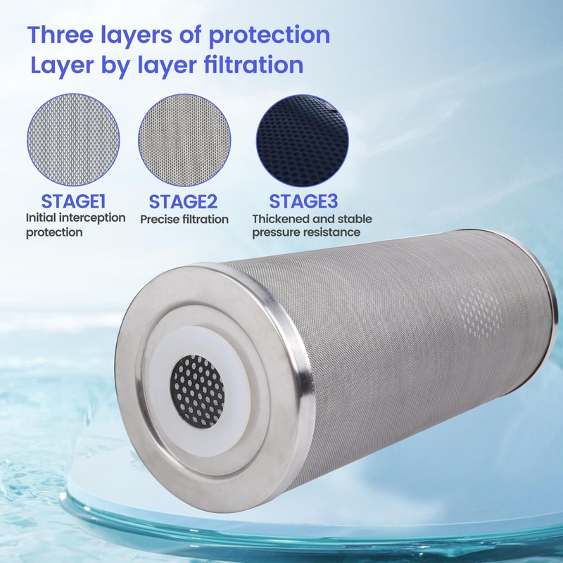 Amwater Stainless Steel Cleanable Wire Mesh Filter Cartridge 10”Length,4.5"OD(5 Micron)