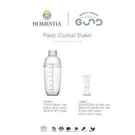 Homestia Plastic Cocktail Shaker Set with black Scales, 24 oz Drink Mixer Bartender Kit, Boba Tea Shaker Cup Bartender Accessories with Jigger 2 oz 1 oz