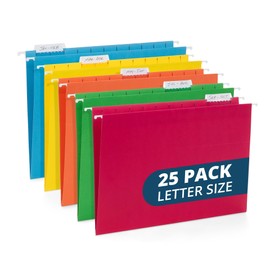 Blue Summit Supplies 25 Colored Hanging File Folders Letter Size with Tabs, Colored File Folders Hanging, Assorted Colors, Reinforced for Office Filing and Organization