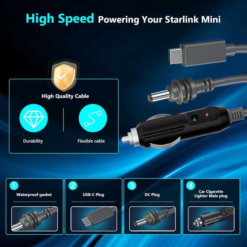 Cable Alimentador 3 En 1 Dc Para Starlink Mini Auto