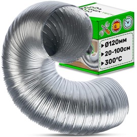 Flexible Suction Hose Aluminium Diameter 120 mm Extendible Length 20 cm - 100 cm Withstands Temperatures up to 300 °C ONIX TECH