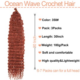 Mscat Copper Red Deep Wave Curly Crochet Hair 30 Inch 3 Packs Ocean Wave Crochet Hair for Black Women Braiding Hair Curly Crochet Hair for Boho Braids 350#