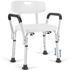 Shower Chair for Elderly and Disabled with Padded Armrests and Back, Adjustable Height Shower Seat, Tool-Free Heavy Duty Shower Chairs for Inside Shower, Handicap