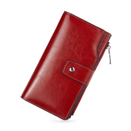 BOSTANTEN Womens Leather Wallets RFID Blocking Large Capacity Credit Card Holder Phone Clutch Rose Red